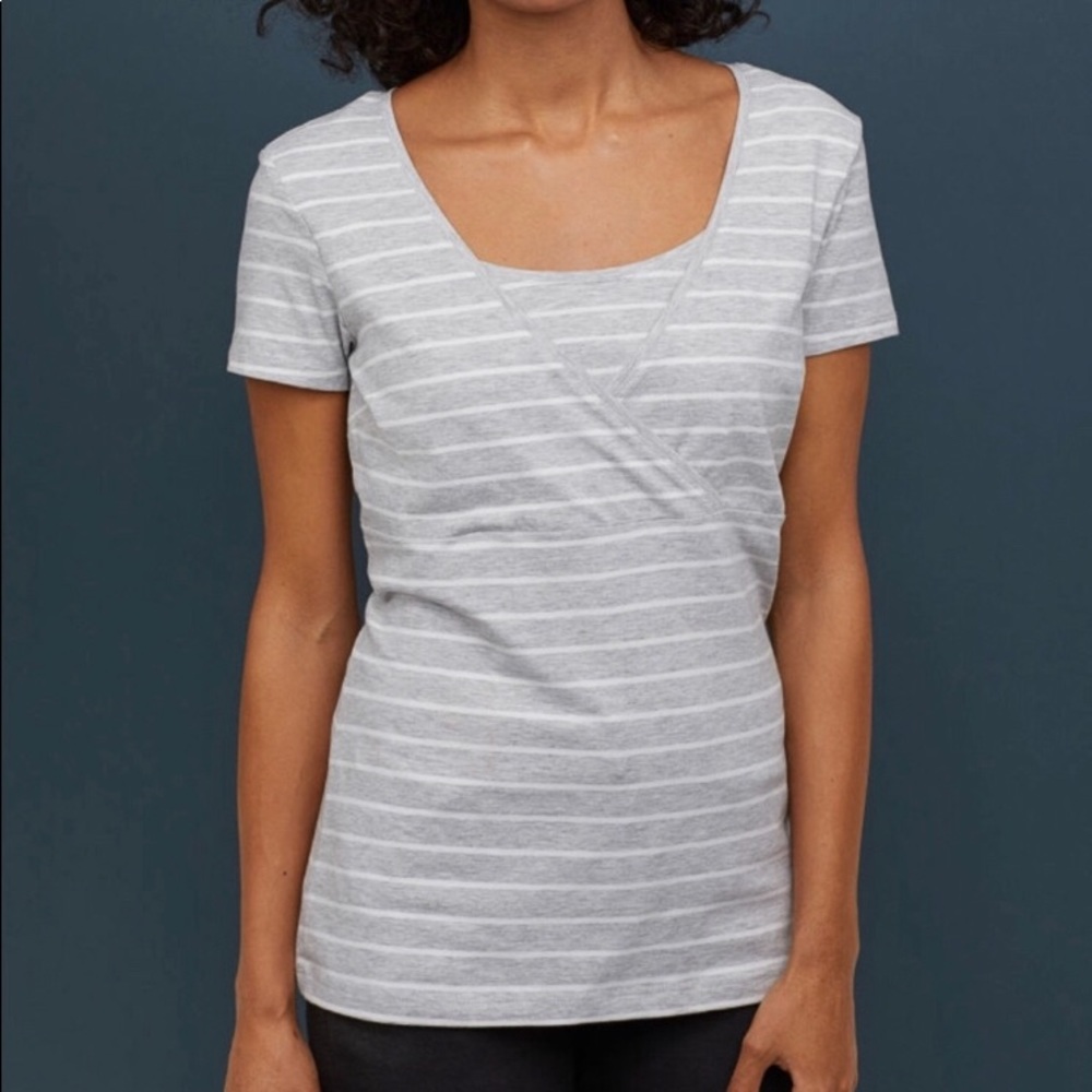 H&M nursing tee S grey white stripe
